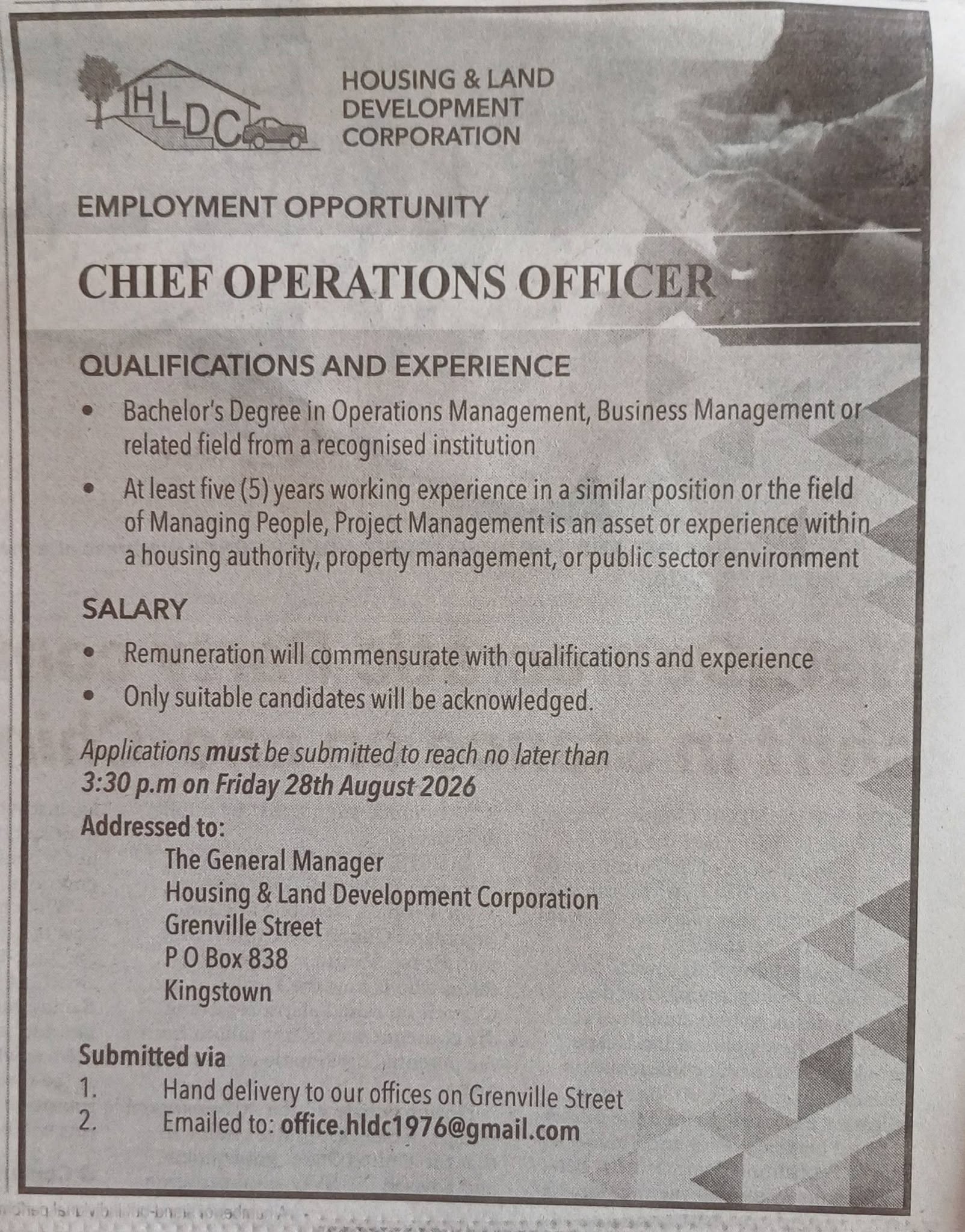 Notice for Chief Operations Officer